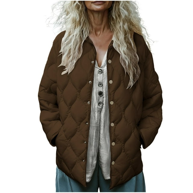 ZVNAΖH Womens Lightweight Quilted Jacket Fall Button Down Diamond Puffer Jackets Winter Warm Padded Coat with Pockets