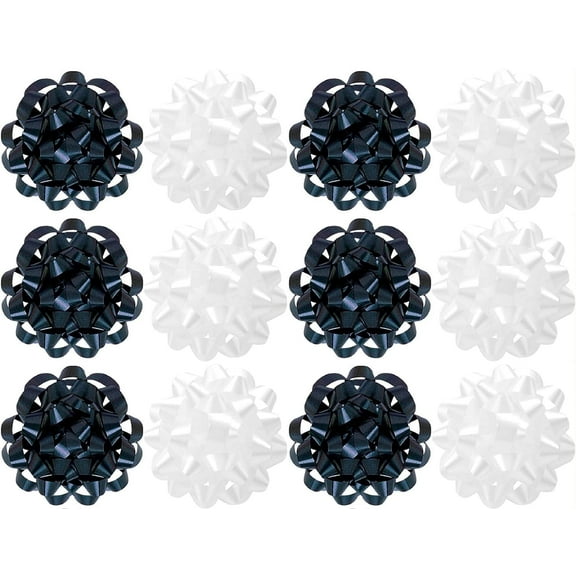 PMU Decorative Confetti Gift Bows 4-1/4 Inch Large Satin Black and White Assortment (12/Pkg) Pkg/1