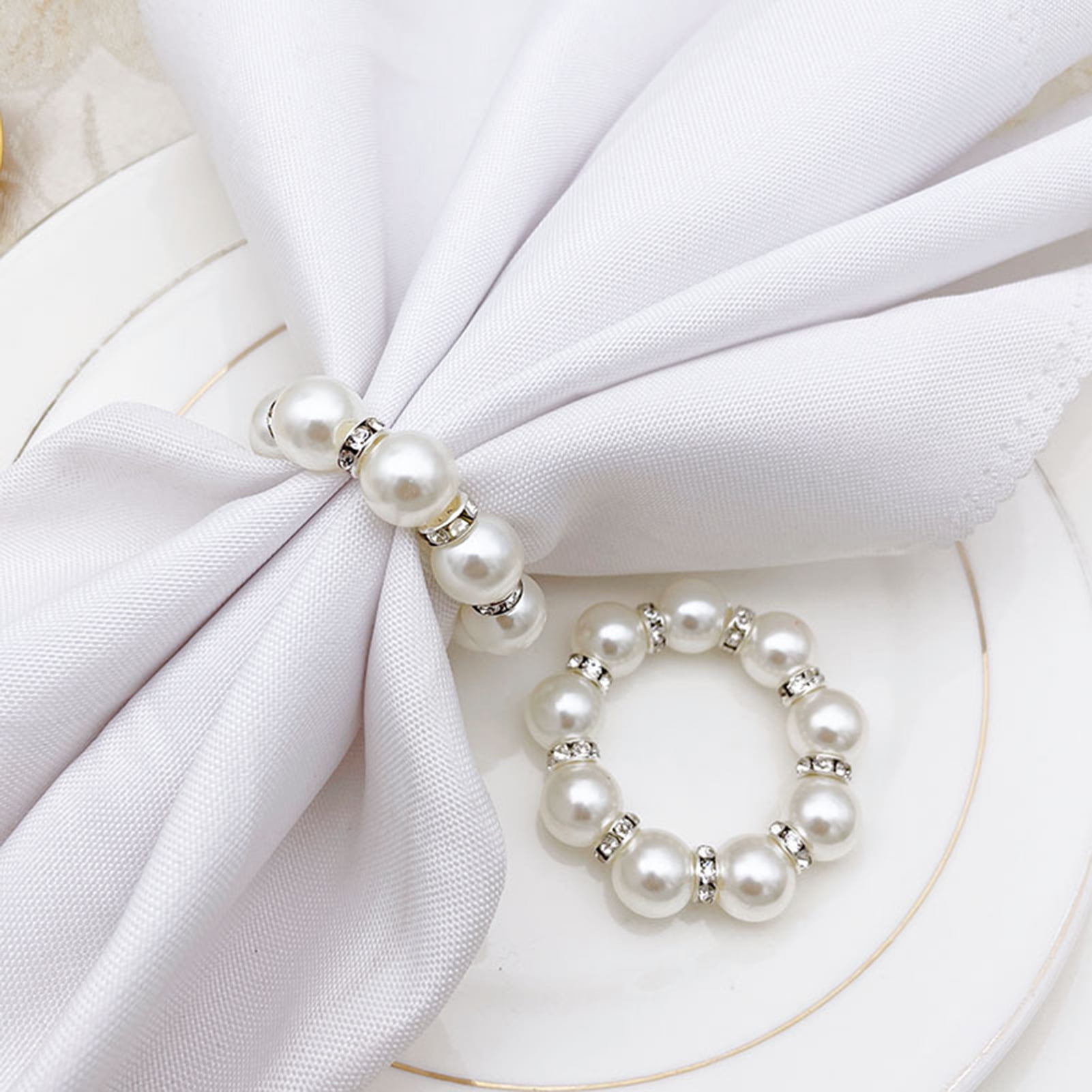 Pearl Napkin Rings Wedding Dinner Party Decor Pearl Serviette Buckle Holder 10 x