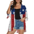 thumbnail image 7 of Dolkfu Fourth of July Coverup American Flag Print Puff Sleeve Kimono Cardigan Loose Chiffon Cover Up, 7 of 7