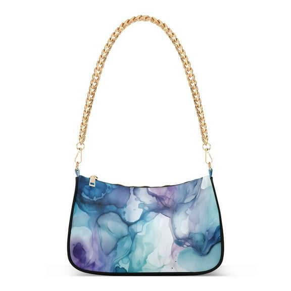 Womens Chain Shoulder Bag Blue and Purple Marble Classic Tote Handbags Fashion Clutch Hobo Purse with Zipper for Travel Casual