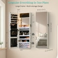 thumbnail image 2 of 42"x14" Lockable Jewelry Cabinet with LED Lights, Wall or Door Mounted Armoire with Mirror, Jewelry Oragnizer with Built-in Makeup Mirror, Full Length Mirror with Storage, White, 2 of 10