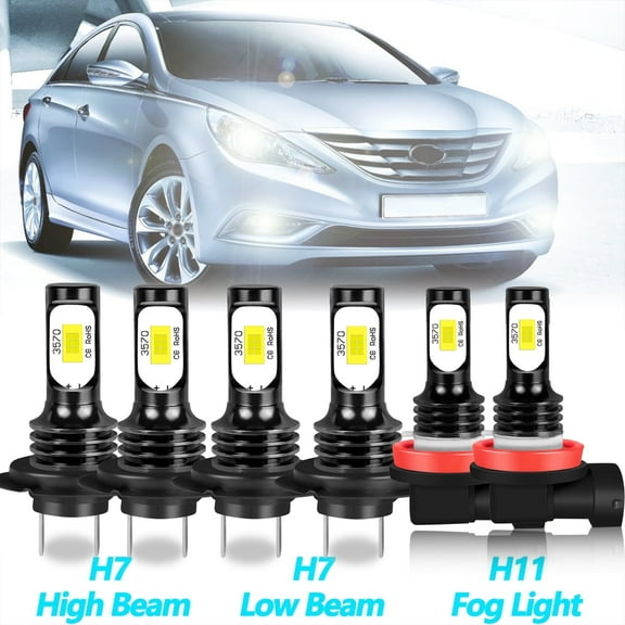 For Hyundai Sonata 2011-2014 6X LED Headlight Hi/Lo Bulbs   Fog Lamp Combo Kit