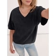 thumbnail image 3 of ANRABESS Womens Oversized Acid Washed T-Shirt Short Sleeve Vintage Casual V Neck Tops 2026 Summer Basic Tee Trendy Clothes Black Large, 3 of 8