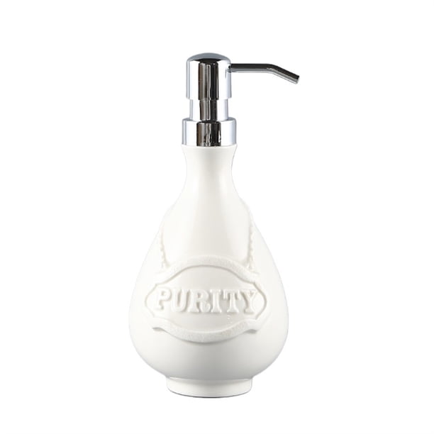 Dispensador de jabón de manos blanco, dispensador de jabón de cerámica de 450 ml for baño, dispensador de jabón de baño con bomba de plástico plateado