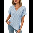 thumbnail image 3 of Blusas Elegantes e Informales de Corta para Mujer, Modernas, de Verano, con Cuello en V, Holgadas y A Rayas. Azul L, 3 of 9