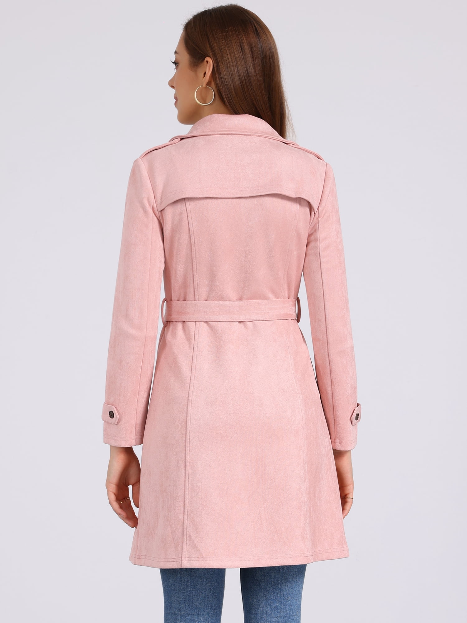 DARING DIVA Women's Faux Suede Coat Belted Zipper Jacket for Stylish Wear L Pink