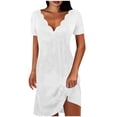 thumbnail image 2 of Ahuyic Womens Summer Casual Dress,Womens Plus Size Dress,Womens Solid Color Short Short Sleeve-Neck Mid-Calf Dress,White,S, 2 of 4