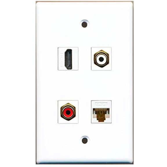 RiteAV - 1 Port HDMI 1 Port RCA Red 1 Port RCA White 1 Port Cat6 Ethernet White Wall Plate