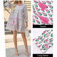thumbnail image 2 of Floral Print Loose Long Sleeved Women V-neck Ruffle Tassel Mini Dress, 2 of 7