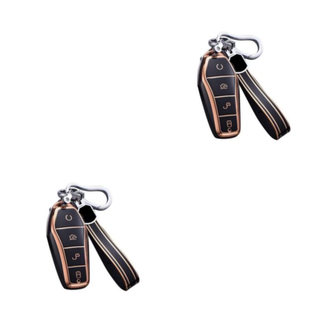 Sidaley Elegante funda de TPU para llave de coche para una protección duradera de la llave Funda flexible para llave de coche conchas negras + negro + hebilla de cuerda 2piezas