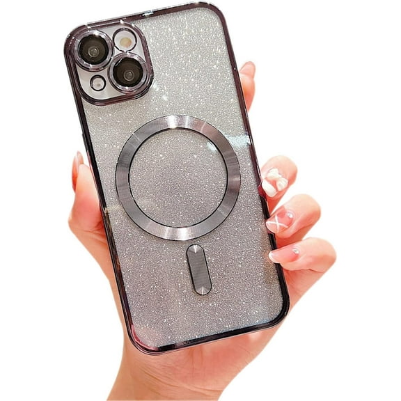 Compatible with iPhone 13 Magnetic Glitter Case with Camera Lens Protector Full Protection Case Compatible with MagSafe Elegant Anti-Scratch Case Cover for iPhone 13 Black