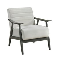 Tira 32 Inch Accent Chair- Channel Stitched- White Velvet- Gray Solid Wood
