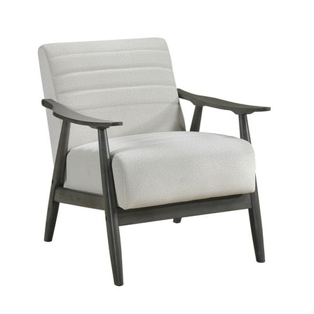 Tira 32 Inch Accent Chair- Channel Stitched- White Velvet- Gray Solid Wood