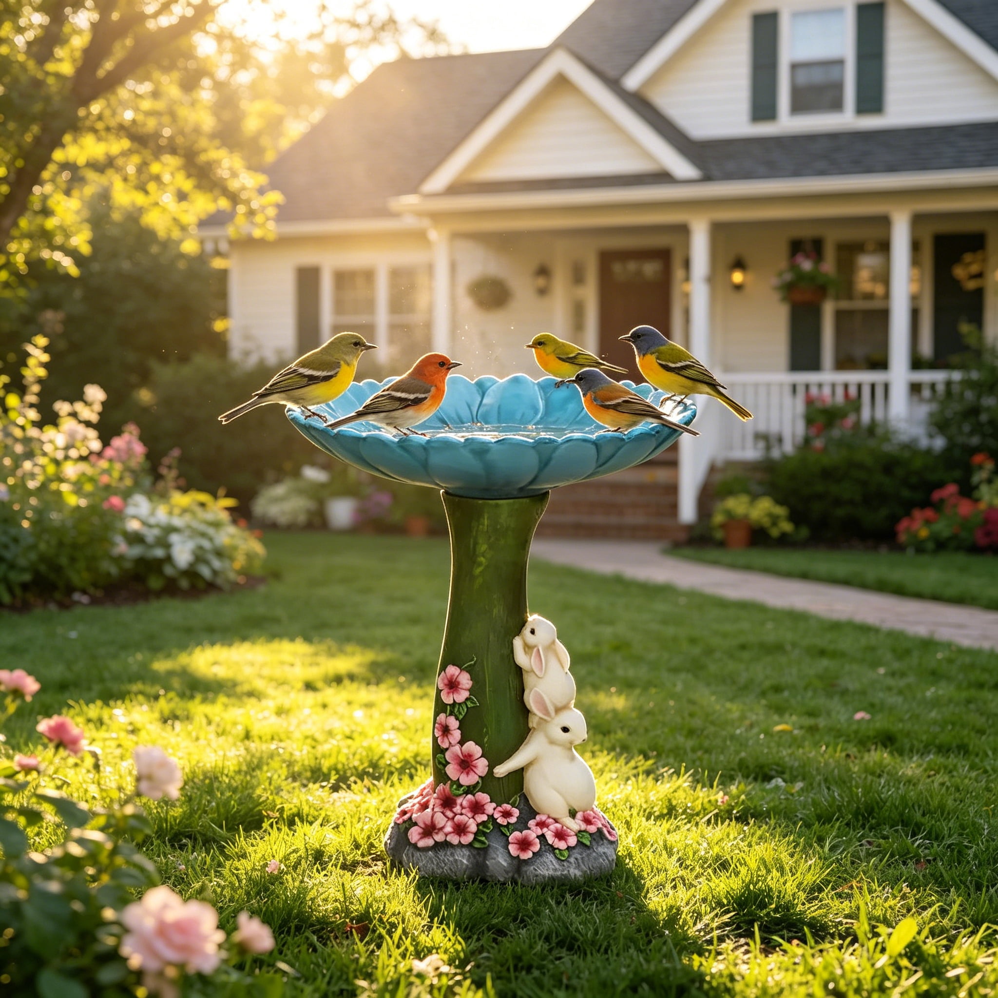 ACDANC 2026 New Bird Bath for Outside Sunflower Polyresin Birdbath Lightweight Birdbath Bowl with Rabbit Statue Antique Outdoor Bird Bath for Home Garden Yard