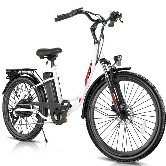 Elifine 26" 500W Electric Bike for Adults, 48V 7.8Ah Battery City Ebike Adult, Cruise Control Mode, Low-Step Thru Hybrid Electric Cruiser Bicycle, Shimano 7 Speed Commuter E-Bikes for Women, UL2849