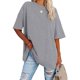 thumbnail image 1 of Camiseta holgada de manga corta para mujer, camiseta de manga corta con cuello redondo y hombros caídos de color puro para uso diario, gris claro S, 1 of 4