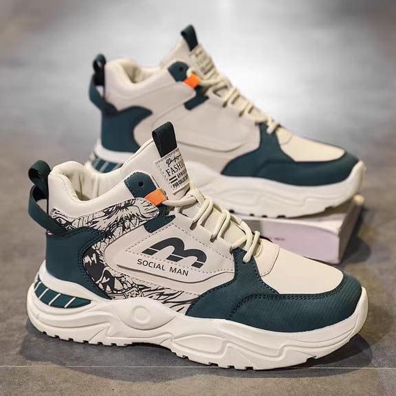 Men'S Teen High-Top Dad Sneakers 2025 New Arrival | Summer Breathable Versatile Shoes, Mens Shoes for Running & Casual, Upper & Sole, PVC Inner, Cloth Insole