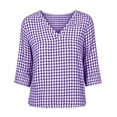thumbnail image 7 of Edvintorg Womens Tops Plaid Printed V Neck 3/4 Sleeve Loose Casual Shirts Summer Clothes for Women Purple XL, 7 of 7