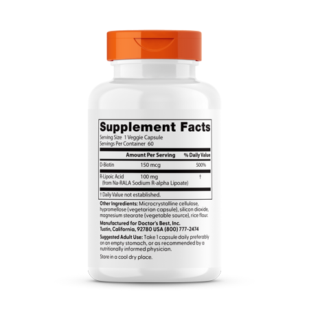 安定型 R-リポ酸 100mg 60粒 ベジタブルカプセル Doctor's BEST（ドクターズベスト）