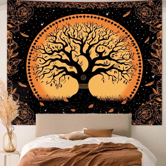 Gojian Boho Mandala Hippie Wall Tapestry for Bedroom Aesthetic, Indian Bohemian Floral Tapestries Art Decor, Vintage Orange Fabric Vertical Wall Hanging for Living Room Dorm