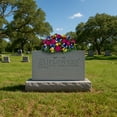 thumbnail image 5 of Sympathy Silks Artificial Cemetery Flowers - Fuchsia Mums with Blue Iris - Saddle for Headstone, 5 of 6