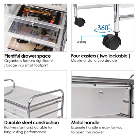 Costway 15 Drawer Rolling Storage Cart Tools Scrapbook Cosmetics