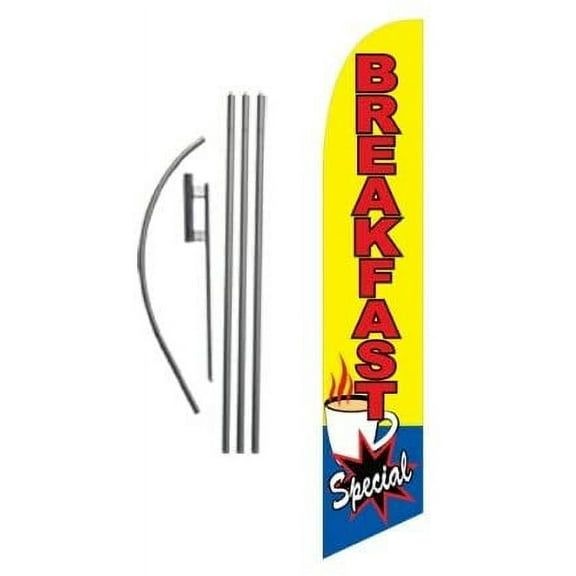 Breakfast Special Restaurant Advertising Feather Banner Swooper Flag Sign with Flag Pole Kit and Ground Stake