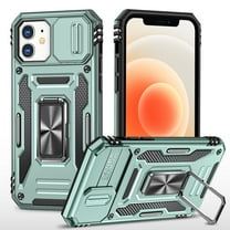 Dteck Case For iPhone XR,Magnetic Armor Shockproof Ring Stand Slide Camera Lens Protector Hard PC Cover,Darkgreen