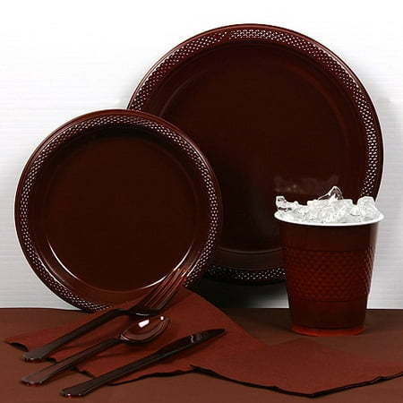 Chocolate Brown Plastic Tableware Party Pack for 20