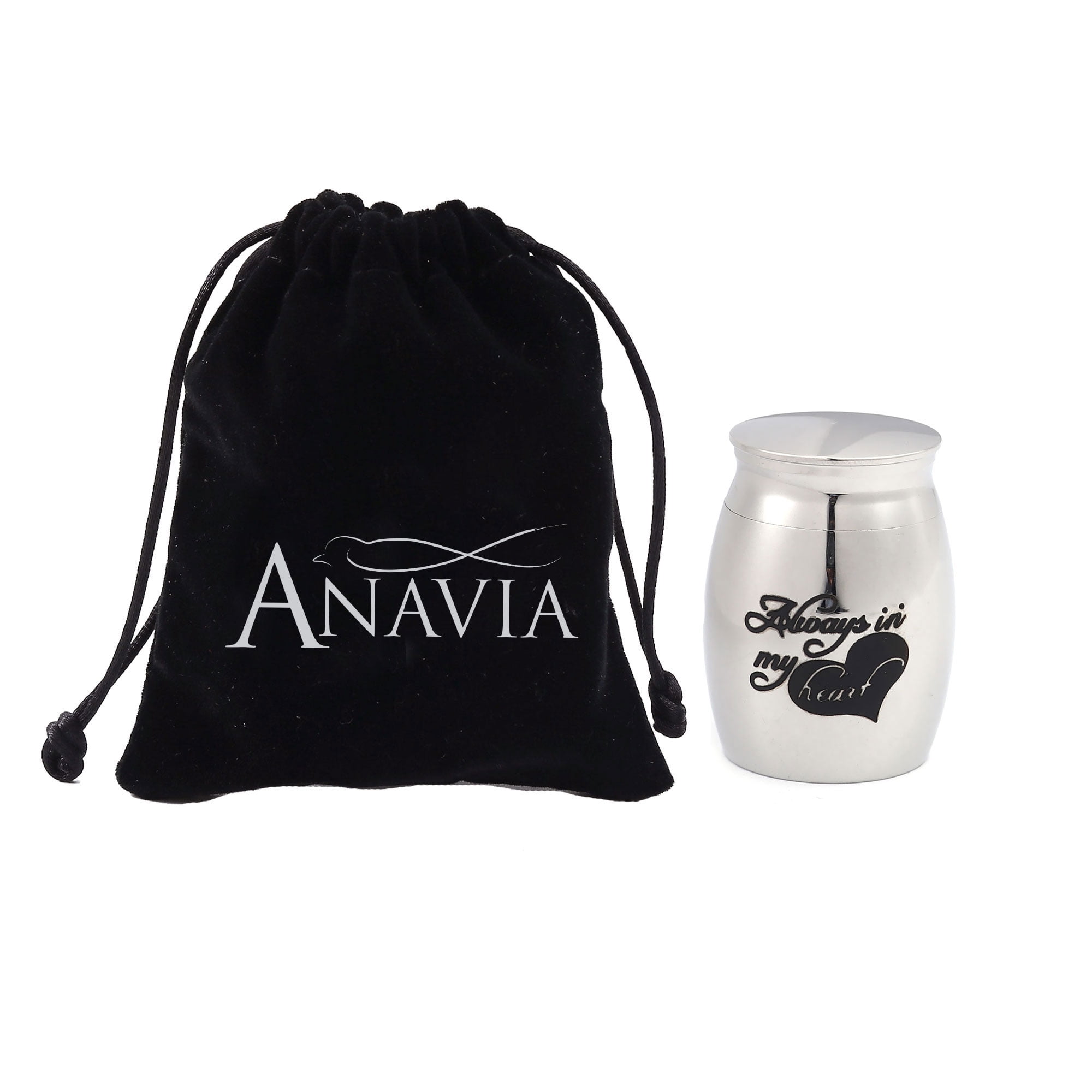 "Always in my Heart" Silver Mini Cremation Urns for Human Miniature Pet Ashes Holder Memorial Keepsake Waterproof Ash Container with Free Gift Pouch