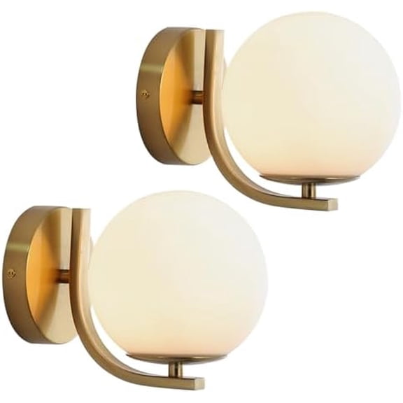 Gold Wall Sconces Set of 2, Mid Century Modern Wall Sconce with Globe Frosted Glass Shade, Art Deco Wall Mounted Light Fixture for Living Room, Bedroom, Hallway$$Tools & Hardware Other