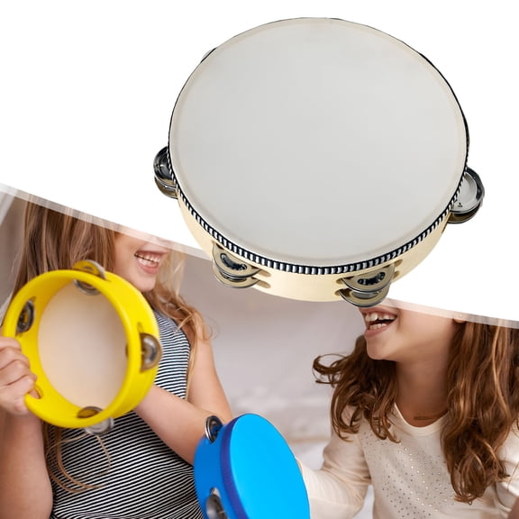 QAYOZ Hand Drum, Double Rows Tambourine Musical Instrument, Wooden Tambourines Metal Percussion for Games Concert Kids Adults 8inch Wood