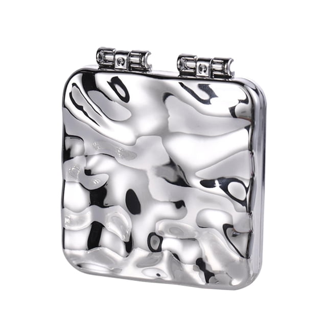 Espejo de Maquillaje de Viaje Compacto/Espejo Cosmético Espejo de Bolsillo Cuadrado Plegable Portátil de Doble Cara/Espejo de Maquillaje Oficina/Compr Plata