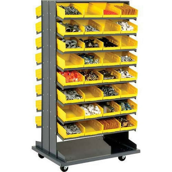 Double-Sided Mobile Rack, 16 Shelvs with (64) 8"W Yellow Bins