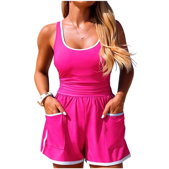 Zpanxa Slim Fit Jumpsuit Swimsuit for Women Zip Front Sports Surf Suit Color Block