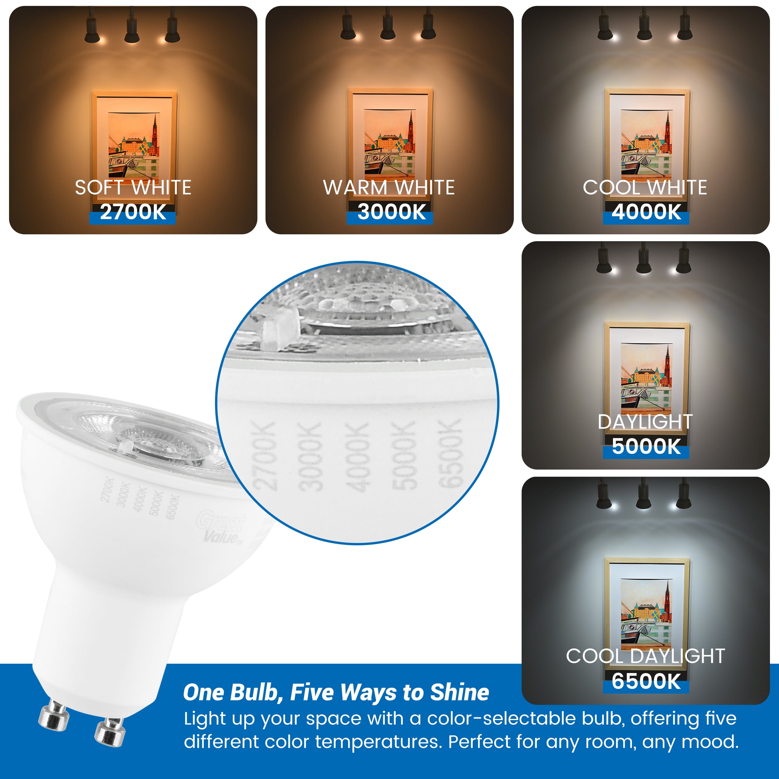 Great Value MR16 LED Spot Light Bulb, GU10 base, 50W Equivalent 3-Pack