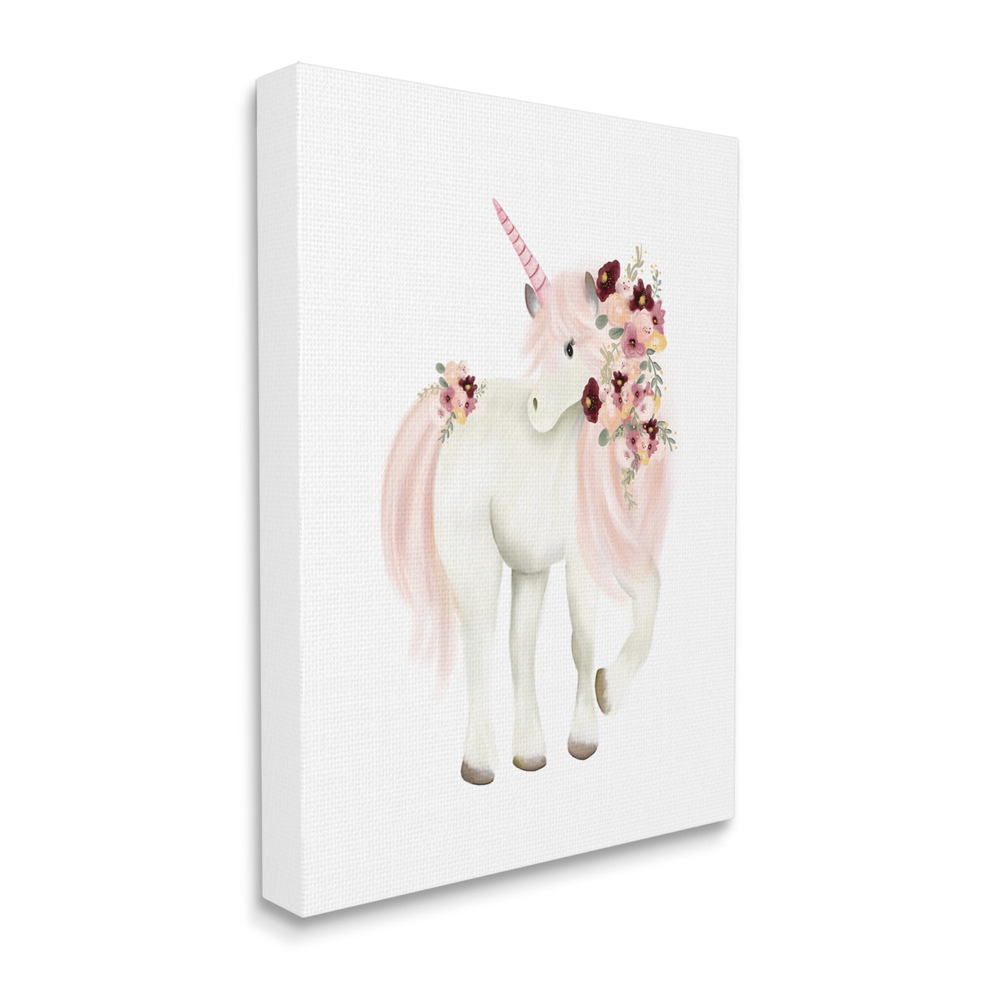 Stupell Industries Floral Decorated Unicorn Pink Mane Fantasy Creature Graphic Art Gallery Wrapped Canvas Print Wall Art, Design by Studio Q