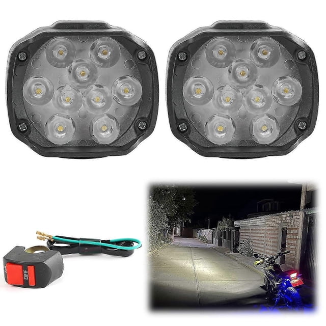 2x Motorcycle Auxiliary Spotlight LED Lamp Fog light Accessories Auxiliary Headlight Car ATV External Light Waterproof + Switch