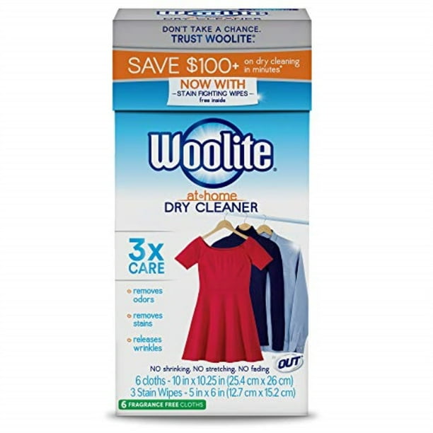 woolite at home dry cleaner, fragrance free, 6 cloths