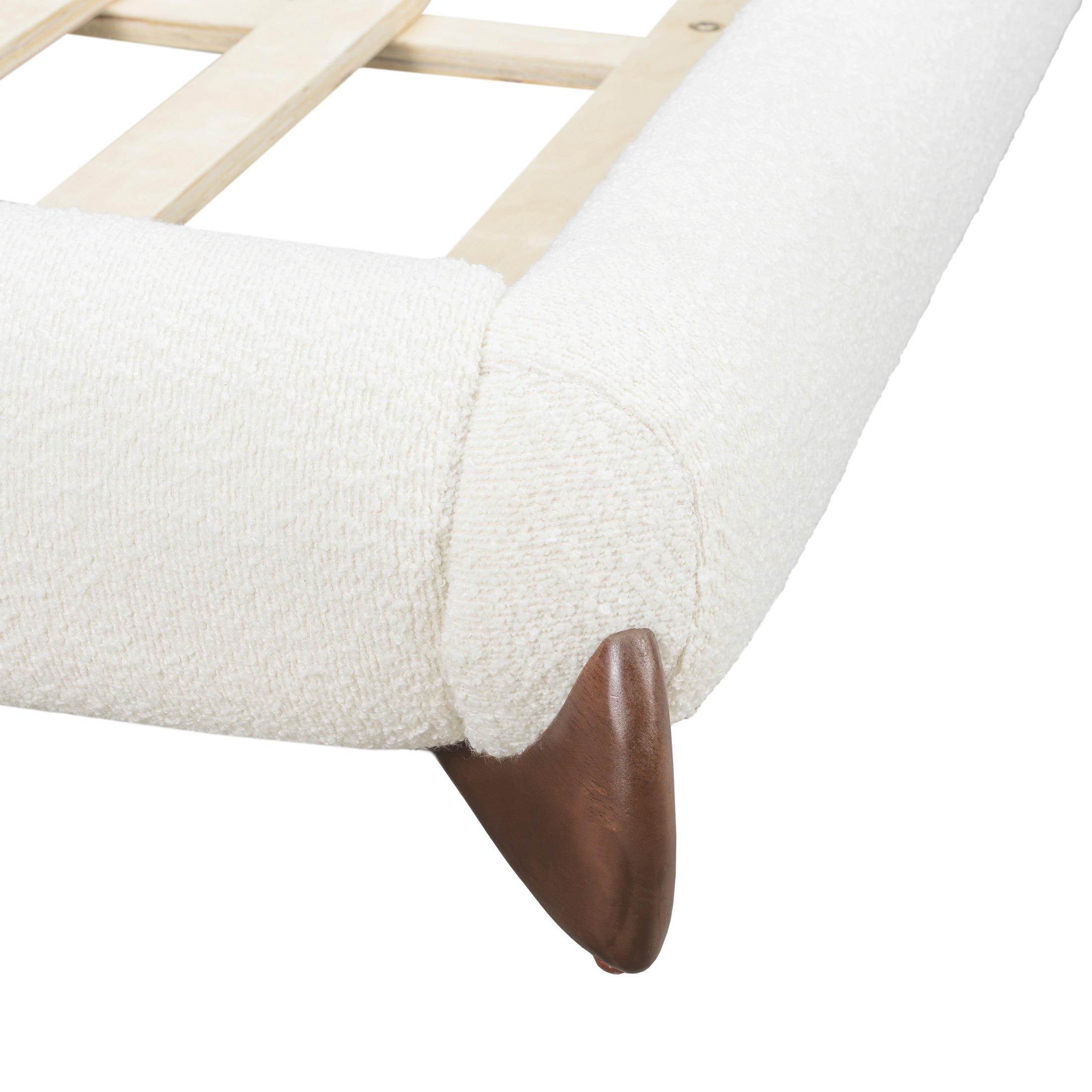 Christopher Knight Home Queen Upholstered Platform Bed with Thick Curved Headboard, Solid Wood Legs, White