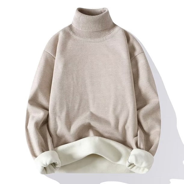 Suéter de terciopelo de una pieza de otoño e invierno para hombre, suéter de cuello alto de color sólido con solapa, suéter informal para jóvenes