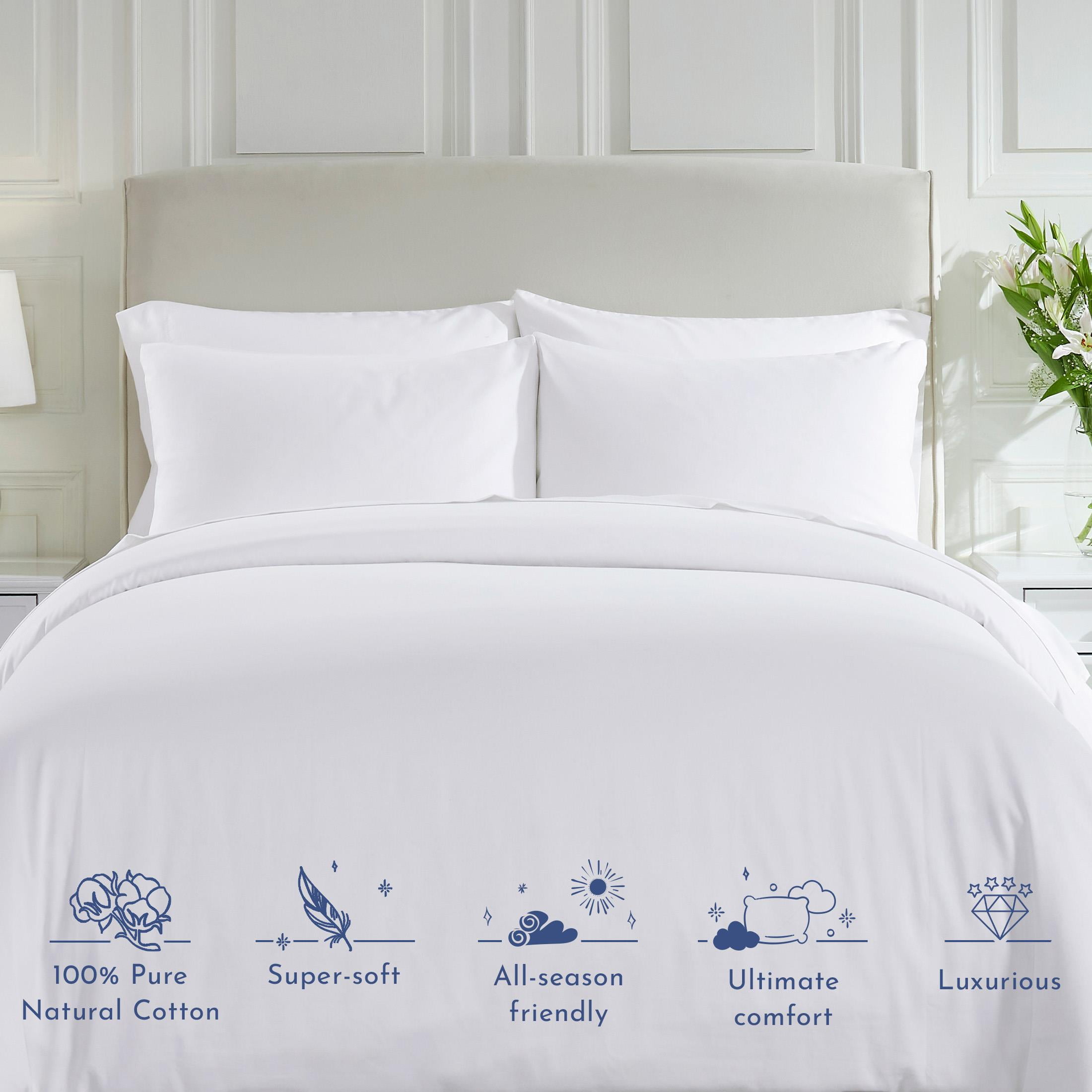 100% Natural Cotton Duvet Cover Premium 400 Thread Count, Hotel Quality Comforter  Cover, Silky Sateen Weave, Button Closure and Corner Ties (1 Piece, Bright  White, King)