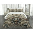 thumbnail image 3 of Ambesonne Rococo Quilted Bedspread Set 3 Pcs, Palatial Flowers Posh Ethnic, Queen Size, Tan Dark Blue and Pale Ruby, 3 of 5