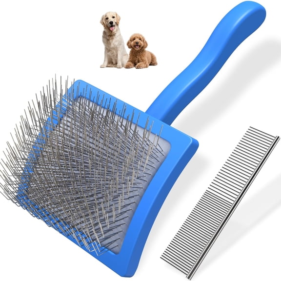Slicker Brush for Dogs & Pet Comb,2pcs Professional Dog Grooming Brush with Extra Long Pins to Effectively Remove Tangles, Knots and Mats