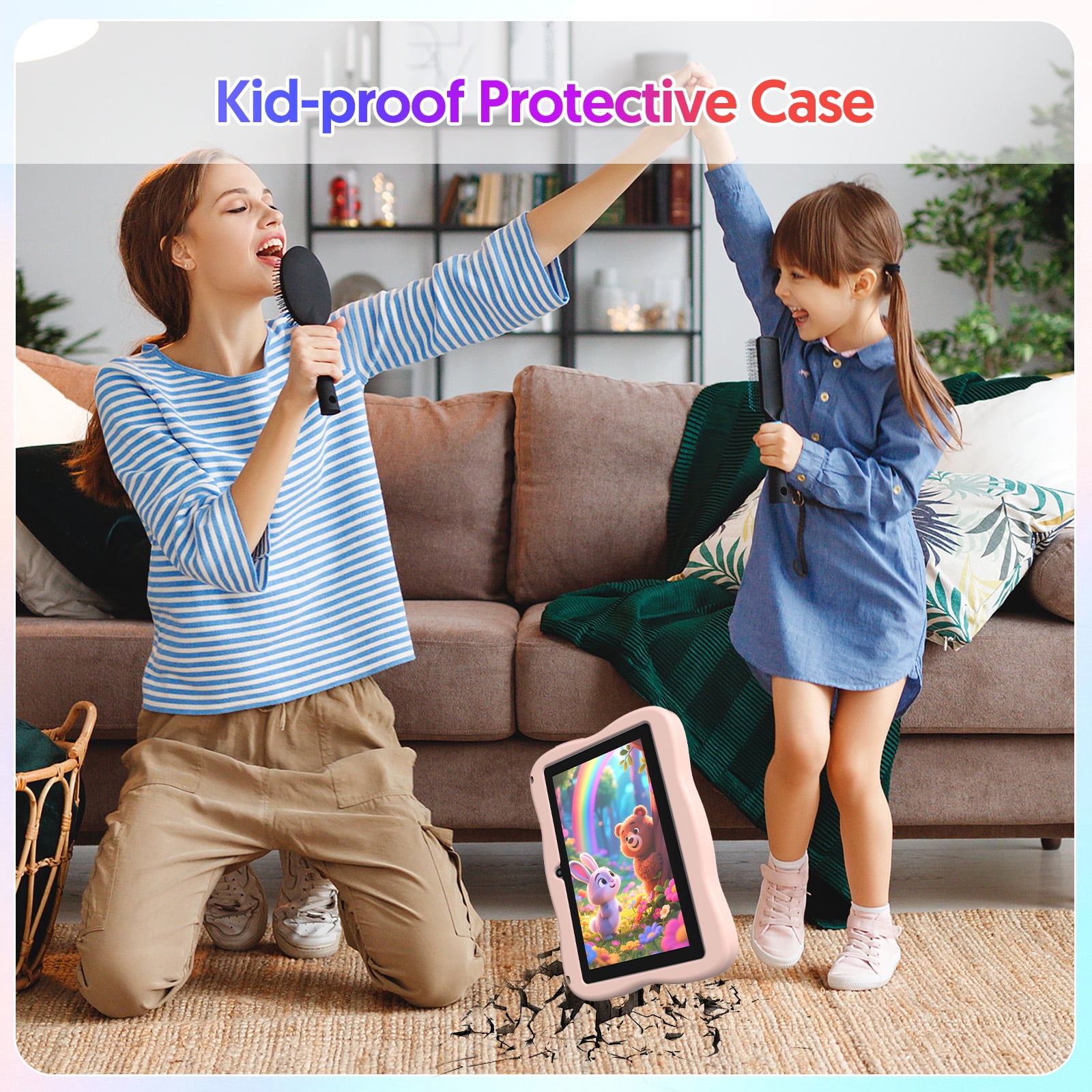 Kids Tablet, 7 inch Android 13 Tablet, Quad Core CPU, 4GB(2G+2G)RAM+32GB ROM, 1024 x 600 IPS, WiFi, Bluetooth, Pink
