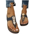 thumbnail image 6 of Caywon Women Flip Flops Thong Sandals, Metal Disc Flat Slide, Open Toe Slip On Summer, Comfortable Ladies Shoes Sandalias Mujer, 6 of 9