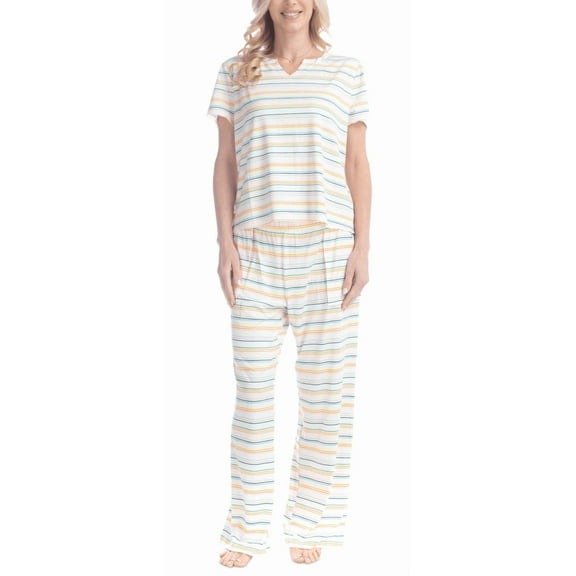 Ocean Pacific CREAM STRIPE Sea Flower Printed Pajama Set, US Large