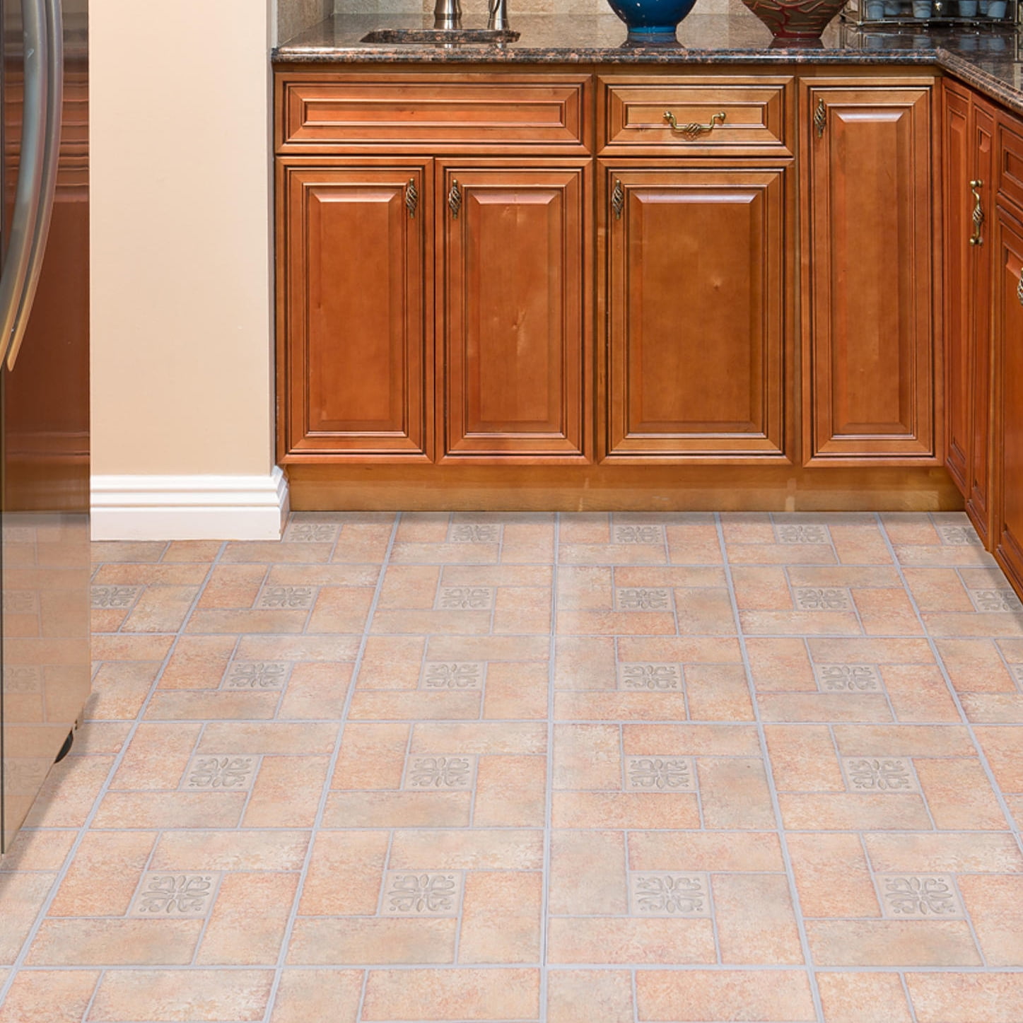 Center Medallion Clay Stone Vinyl Floor Tiles Self Stick Peek Flooring  12'' x 12'' 1-Pack (20 Pieces)