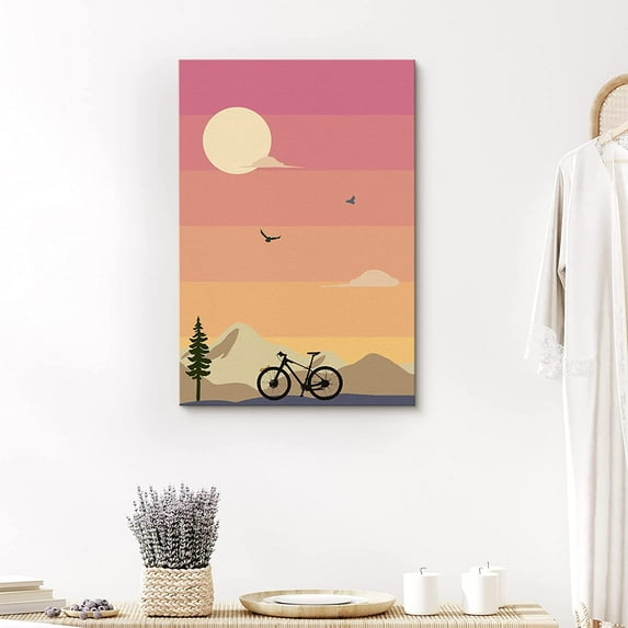 PixonSign Canvas Print Wall Art Orange Ombre Mountain Landscape Geometric Wilderness Illustrations Modern Art Minimalist Relax/Calm Multicolor Neon Boho Decor for Living Room, Bedroom - 24"x36"